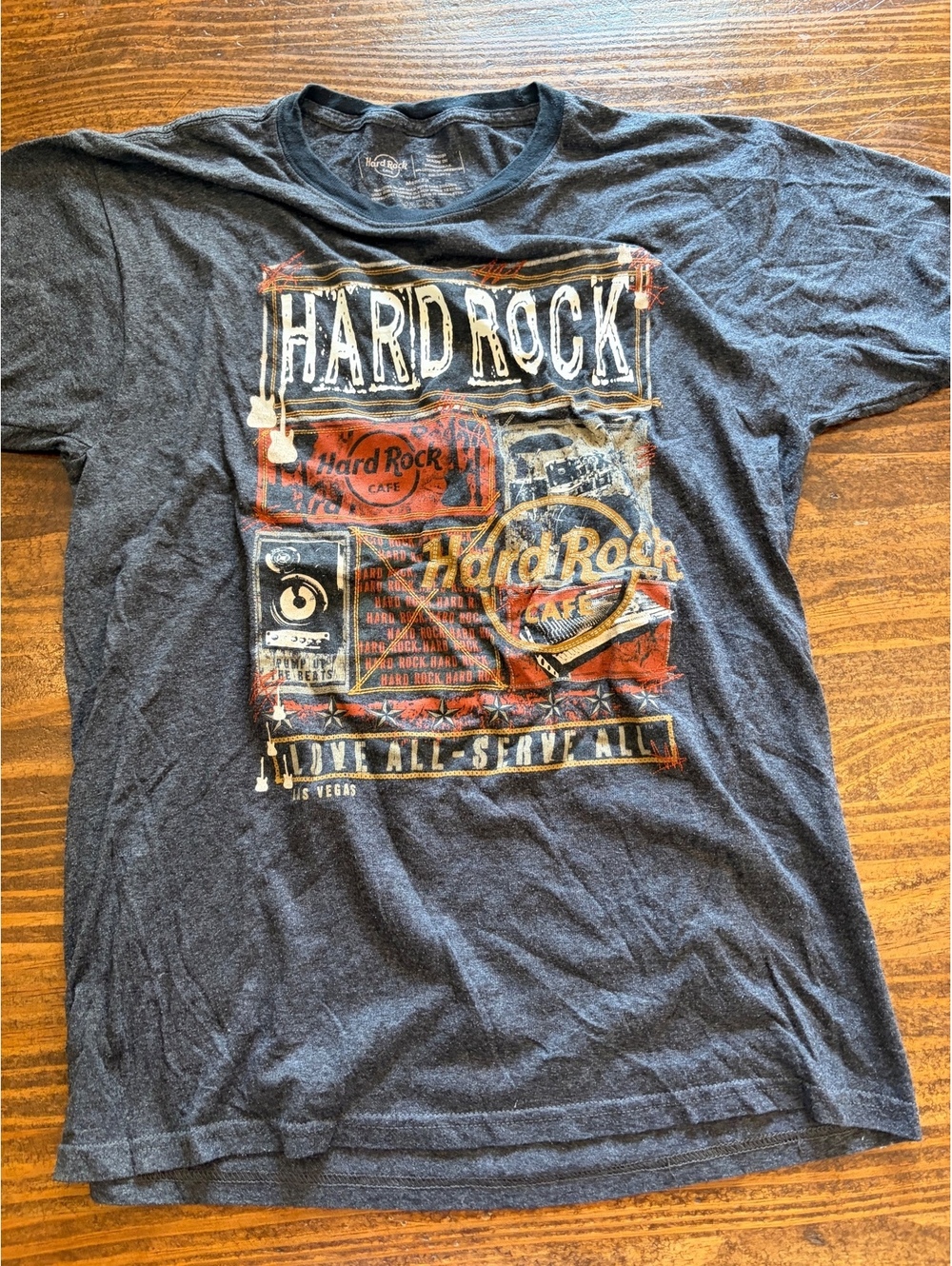 Hard Rock Cafe Las Vegas Men's Medium Gray Graphic T-Shirt